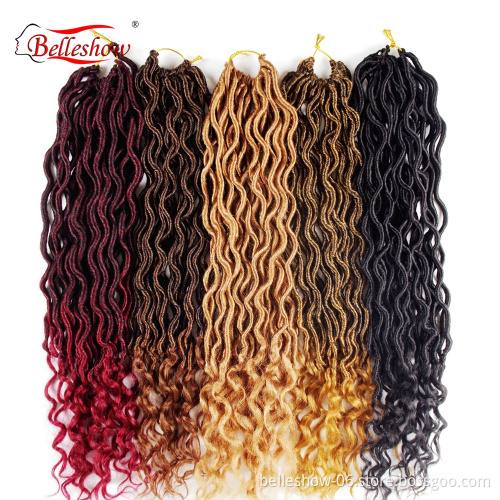 Hot sell wholesale 24 stands crochet braid hair faux locs with curly ends wavy faux locs crochet goddess faux locs